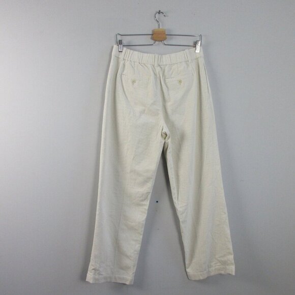 Uniqlo Women's Corduroy Pleated Wide Pants Trousers M Ivory Cotton Relaxed 444 - Picture 2 of 12